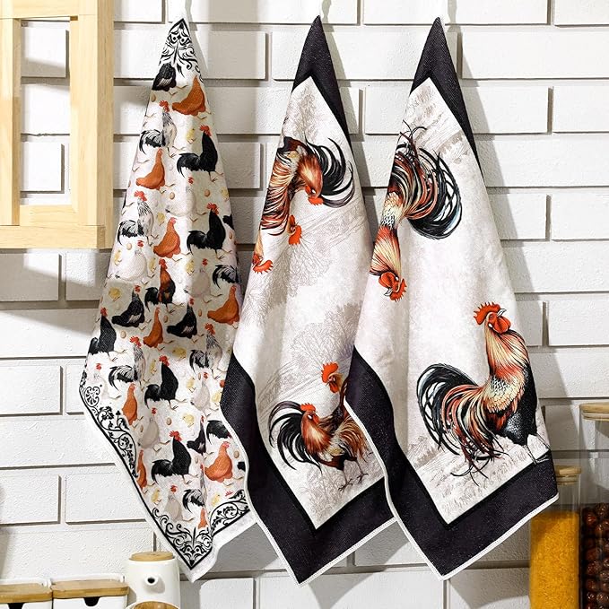 6 Pcs Retro Rooster Kitchen Towels Chicken Dish Towels Christian Farmhouse Vintage Hand Cloths Rustic Chicken Mom Gifts for Christmas Bathroom Decor Housewarming Gifts
