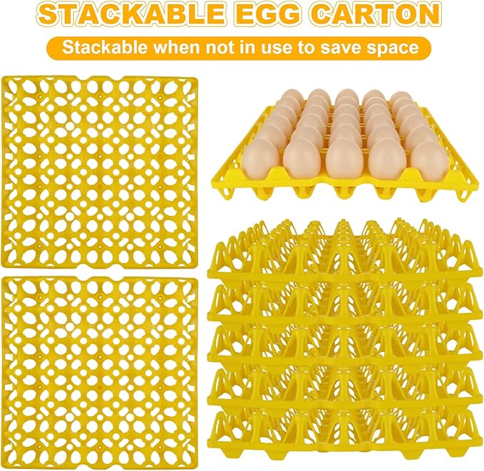 12 PCS Plastic Egg Tray Egg Crates for Fresh Eggs 30-Egg Flats for Chicken Home Farmers Stackable Egg Cartons for Storing Sorting and Shipping Eggs, Yellow