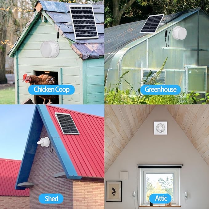 Solar Fan for Chicken Coop,25W Solar Panel+8" High Speed Solar Exhaust Fan with Bracket,Solar Fan with Power Adapter,Waterproof Solar Powered Fan for Chicken Coop,Greenhouse,Shed(White)