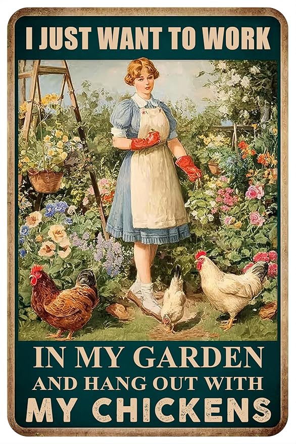 Vintage Garden Sign Funny Chicken Signs Chicken Coop Accessories Rooster Decorations Chicken Gifts Stuff For Farmhouse Garden Decor 8 x 12 Inch