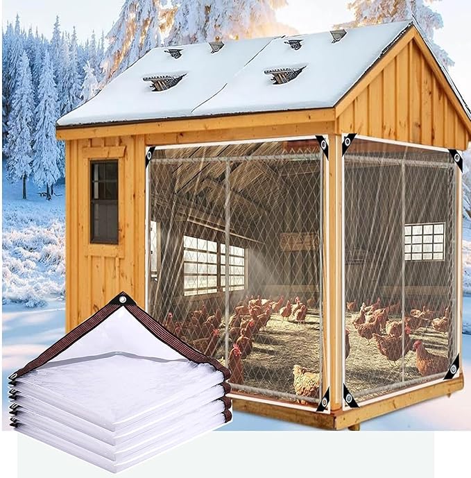 7x12FT Waterproof Chicken Coop Cover for Winter, 0.18mm Clear Tarp Waterproof with Grommets, Anti-Tear Chicken Run Tarp Windproof Winterizing Cover Patio Enclosure