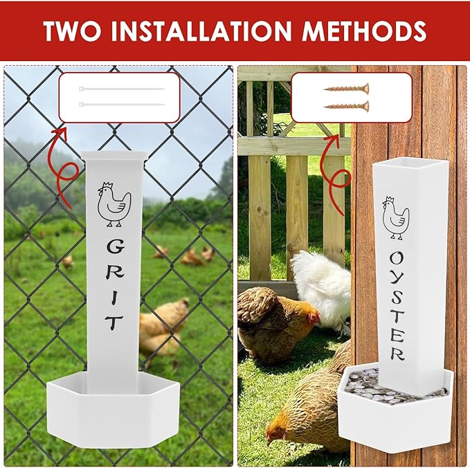 2 Pcs Chicken and Oyster Shell Feeder with Lid Double Bucket Dispenser Chicken Accessories Built for Keepers Poultry Feeders Trough, Accessories Supplies