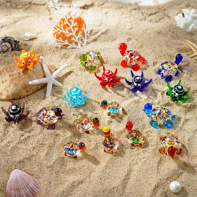 H&D HYALINE & DORA 5pcs Mini Glass Figurine Blown Glass Figurine Ornaments（Turtle）