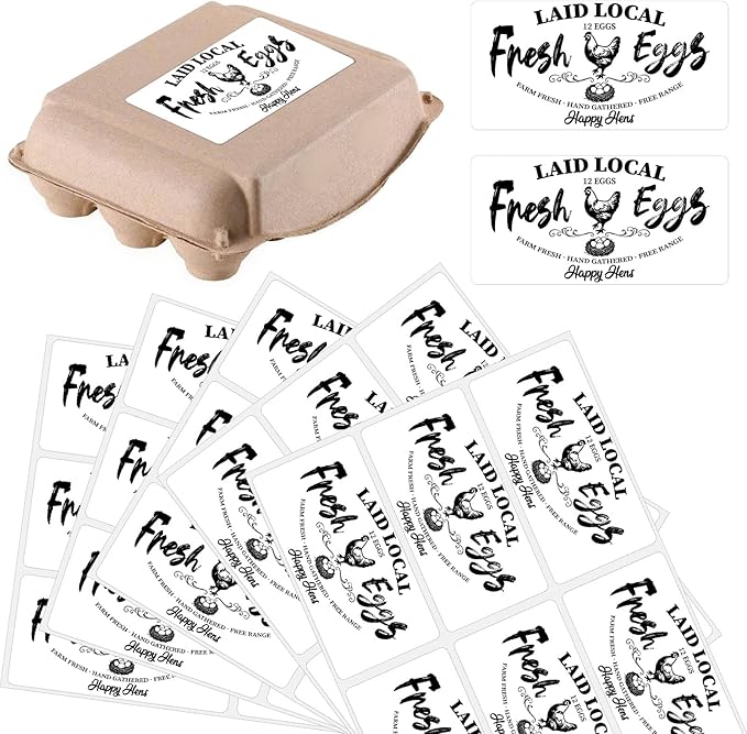 60Pcs 2" x 4" Fresh Egg Labels Chicken Egg Cartons Stickers Rectangle White Paper Self Adhesive Packaging Decals Tags for Box Containers Business Farmhouse Markets Shops Supplies