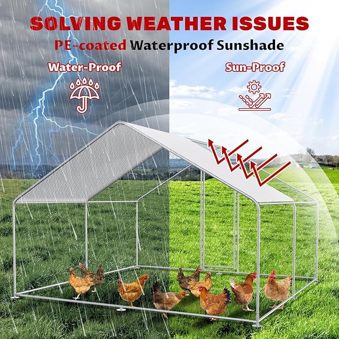Large Metal Chicken Coop Walk-in Poultry Cage Chicken Run Pen Rabbit Duck House with Waterproof and Anti-UV Cover for Outdoor Farm Use
