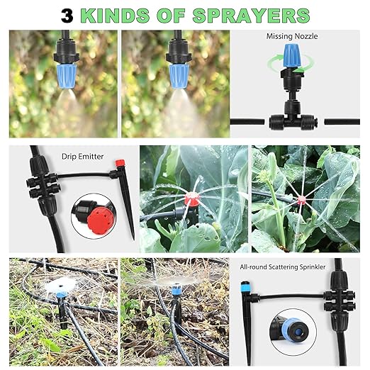 177FT Drip Irrigation Kit – 2026 New Quick-Connect Micro Irrigation System with 46FT 1/2'' Tubing, Locking Nozzle Emitters, Adjustable Misting Sprayers for Gardens, Lawns, Raised Beds and Greenhouses