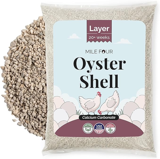 Mile Four Oyster Shell for Chickens (50 lbs) Calcium Supplement for Chickens, 100% Natural Limestone Calcium Carbonate, Strong Eggshell & Bone Boost