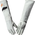 23.6 In Leather Welding Gloves for Animal Handling,Grabbing Reptile, Grooming,Trips to Vet,BBQ,Fireplace.Puncture & Scratch Resistant, Bite Proof for Cat Dog Bird Falcon Livestock Snake M White