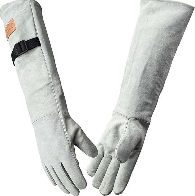 23.6 In Leather Welding Gloves for Animal Handling,Grabbing Reptile, Grooming,Trips to Vet,BBQ,Fireplace.Puncture & Scratch Resistant, Bite Proof for Cat Dog Bird Falcon Livestock Snake M White