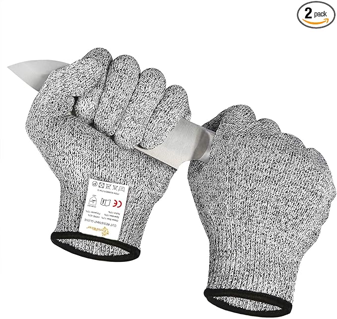 Evridwear Cut Resistant Gloves Food Grade Level 5 Kitchen Safety Protection (Large, Gray)