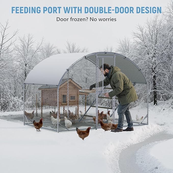 Large Metal Chicken Coop,Chicken Run for Yard with Feeding Door,Outdoor Poultry Cage with Anti-UV Cover,Walk-in Chicken Pen,Duck Rabbit House