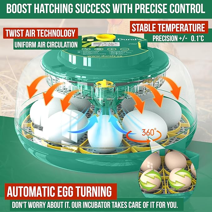 Dural's DX5® | Professional 18 Egg Incubator with Automatic Turning & Humidity Control | FCC Certified Egg Incubator | for Chicken, Quail, Duck Eggs | Precise Temperature | Easy to Clean (18 Eggs)