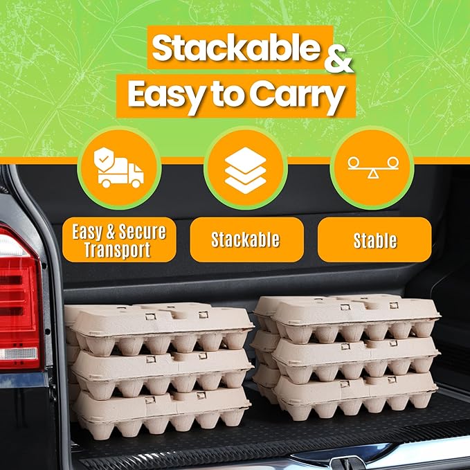Egg Cartons - Plain Paper Pulp Egg Crate - Reusable Eggs Cartons 12 count, Dozen Eggs Containers, Lightweight Storage Crate for Farm Supply (Pack of25)