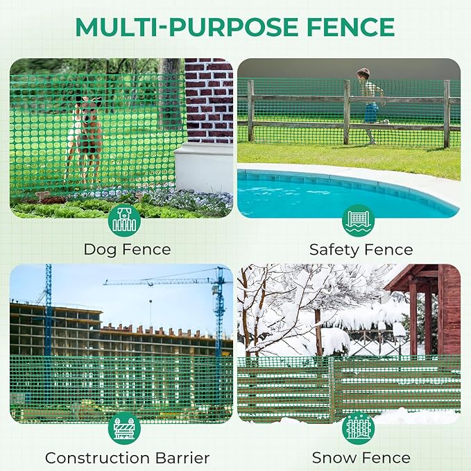 Ohuhu Plastic Garden Fence Roll, 4'x100'/10.7LB Reusable Netting Plastic Safety Fence Roll, Temporary Pool Fencing Snow Fence, Construction Fencing Poultry Fence for Deer Rabbits Chicken Dogs