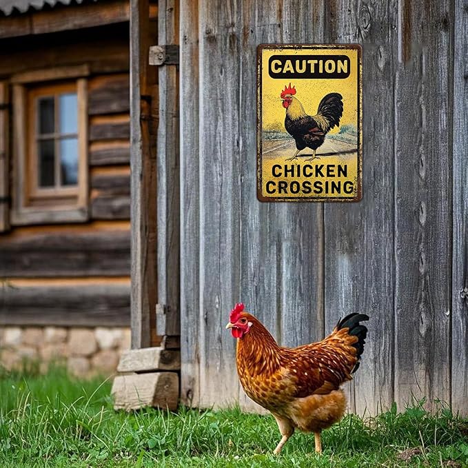 Funny Chicken Signs Chicken Crossing Aluminium Sign Metal Chicken Signs Decor Home Ktichen Farm Are Wall 12x8 Inch Vintage Chicken Signs For Coop Metal Tin Signs Poster