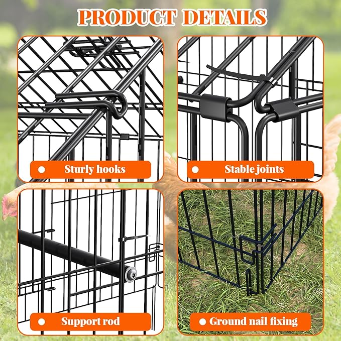 Metal Chicken Coop, 86" L×40" W×40" H Chicken Runs for Yard with Waterproof Cover, Outdoor Portable Chickens Pen with 4 Doors, 1 Window for Small Animals Duck, Rabbit, Hen