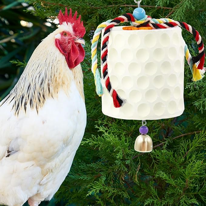 Oooct Large Chicken Chewing Toy, Chick Beak Grinding Calcium Stone with Bells, Chicken Coop Accessories, Cage Toys for Cockatiel Parakeet Parrot Budgies Rat Hamster Rabbit Bunny Green