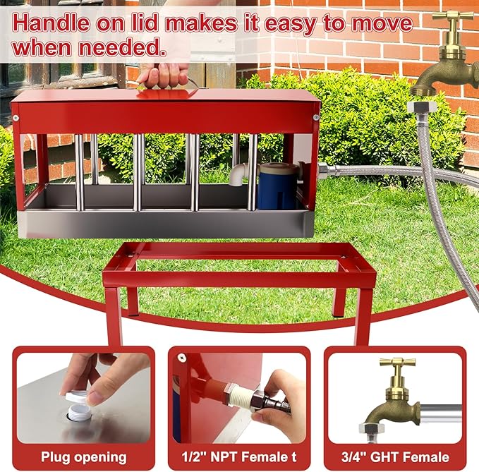 Automatic Chicken Waterer 11 Windows Stainless Steel Detachable with Bracket Large Metal， Chicken Water Feeder Dispenser for Poultry Duck,Goose,Chicken with Float Valve Kit,Hose