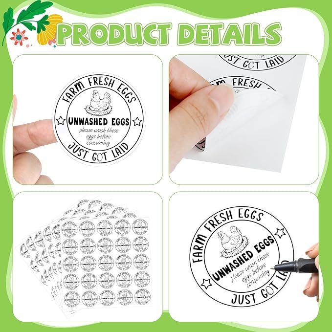 500PCS Farm Fresh Egg Carton Labels, 2 Inch Round Egg Carton Stickers, PET Self Adhesive Writable Farm Fresh Eggs Packaging Stickers for Chicken Quail Farmhouse Family(Style02)