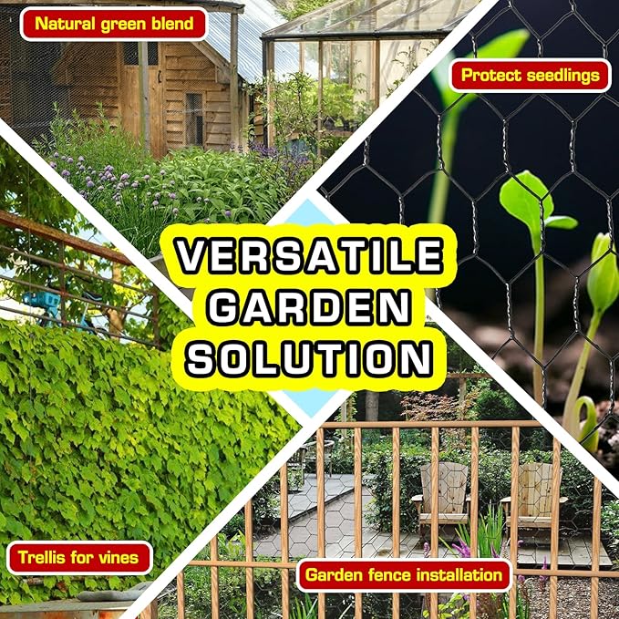 Premium Black Chicken Wire Fencing12inx150ft, PVC Coated Chicken Wire, Poultry Netting, Galvanized Chicken Wire Barrier for Floral Arrangements/Craft Projects/Pet/Rabbit