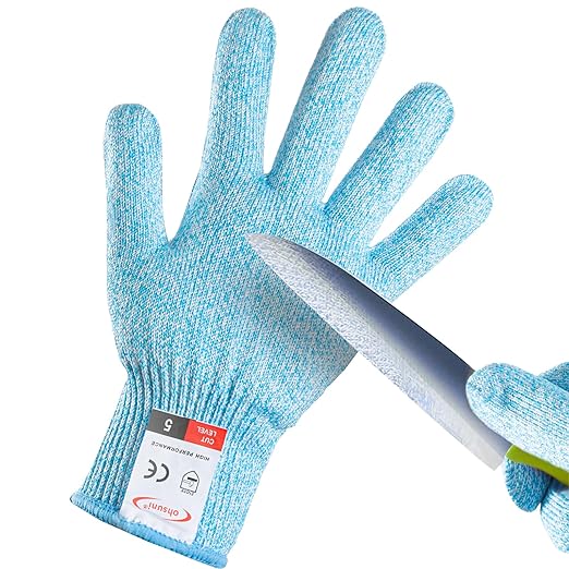 Cutting Gloves, 1 Pairs of Cut Resistant Gloves Food Grade, Cut Resistant Gloves for Kitchen, Oyster Shucking, Fish Fillet Processing, Carving Wood and Gardening(Large-Blue)