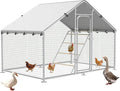 Large Metal Chicken Coop with Perch, Chicken Run Pen Walk-in Poultry Cage with Waterproof & Anti-Ultraviolet Cover for Outdoor Farm Use,Spire Roof(9.9" W x 5" L x 6.4" H)