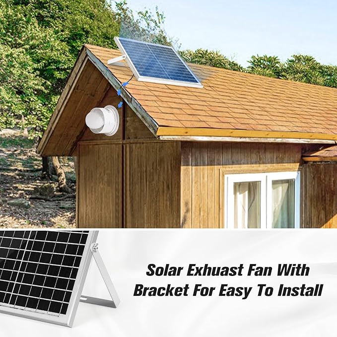 Solar Powered Exhaust Fan, 25W Solar Panel + 8" Ventilation Vent Fan for Outside Greenhouse, Chicken Coop, Shed, Pet House