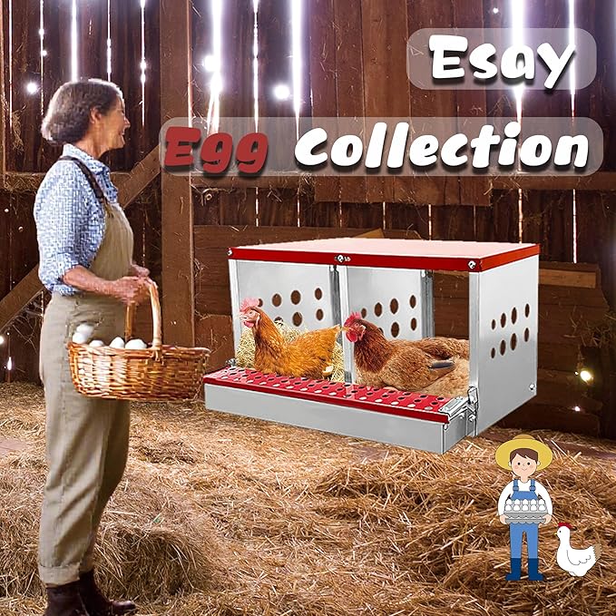 XINYI Chicken Nesting Boxes for Laying Eggs,Metal Coop for 2 Chickens,Roll Away Nesting Boxes,Easy Egg Collection,Brooder Box for Rabbit,Squirrel,Parakeet,Owl,Cockatiel,Robin