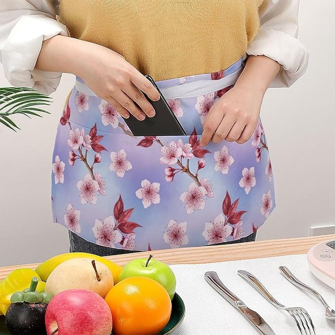 Server Apron with 3 Pockets Waist Waiter Waitress Half Apron Short Aprons