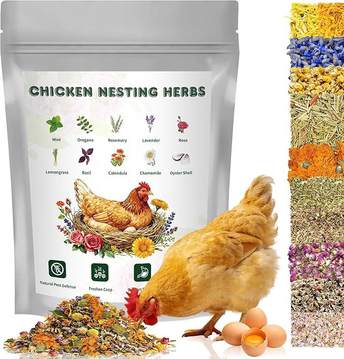 Chicken Nesting Herbs 32 oz – 11 Natural Dried Herb Blend with Marigold for Chicken Coop & Roost Refresh, Nesting Box & Dust Bath, Supports Natural Nesting Behavior