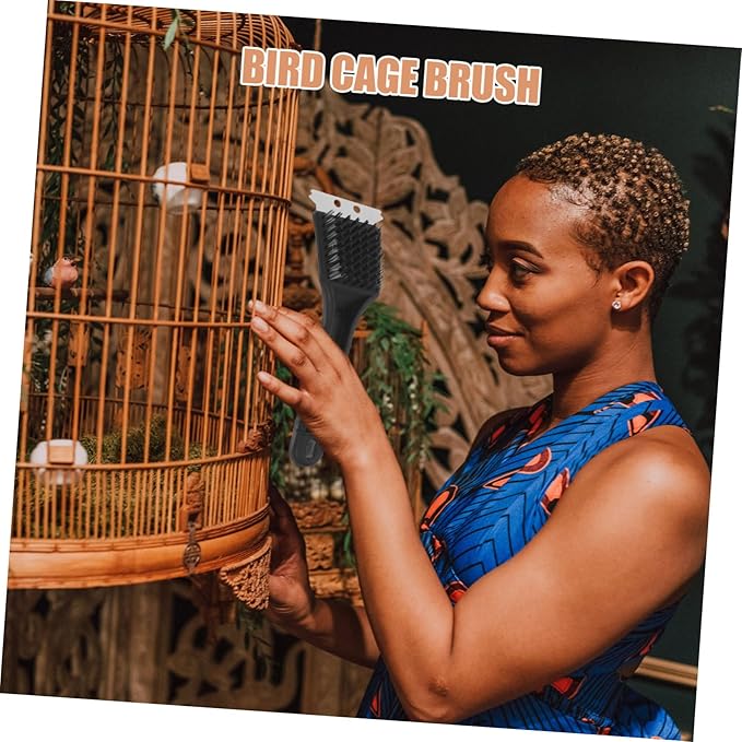Mipcase Bird Cage Scraper Brush Set Birdcage Maintenance Tool Bird Waste Cleaning Brush Stainless Steel Shovel Long Handle