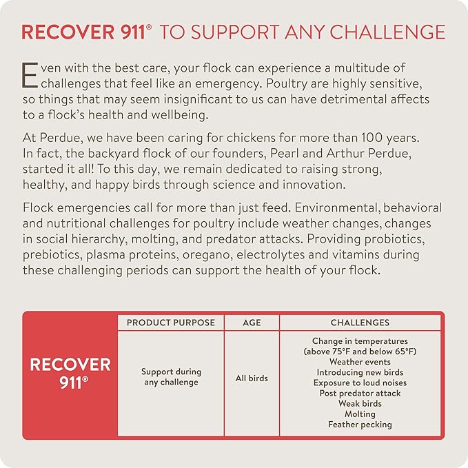 Recover 911, Severe Stress Probiotic Water Supplement for Chickens with Electrolytes, Prebiotics & Oregano, Molting, Extreme Weather, and Predator Attack Support, 8 oz (Pack of 2)