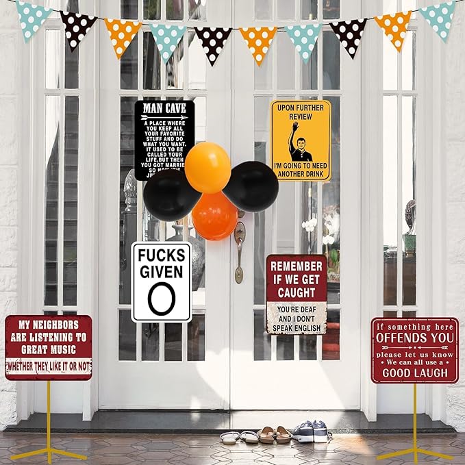 WERNNSAI Man Cave Party Decorations - 9 PCS Funny Man Cave Party Sign Decoration for Men Boys ManCave Theme Birthday Supplies Vintage Little ManCave Decor Beer Sign Poster for Home Garage Yard Decor