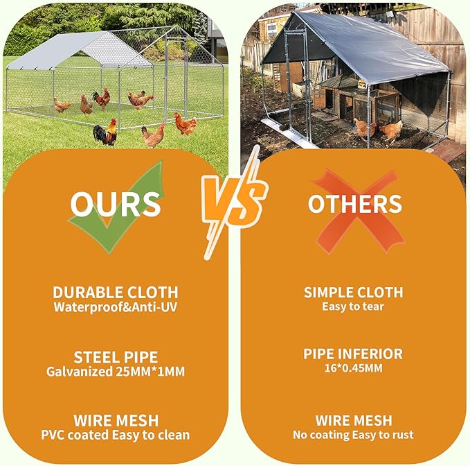 Large Metal Chicken Coop, Walk in Chicken Runs for Yards with Cover, Hen House Enclosure with Security Lock & Waterproof Cover, Outdoor Duck Rabbit Pens Chicken House, 13.1 x 9.8 x 6.5 ft