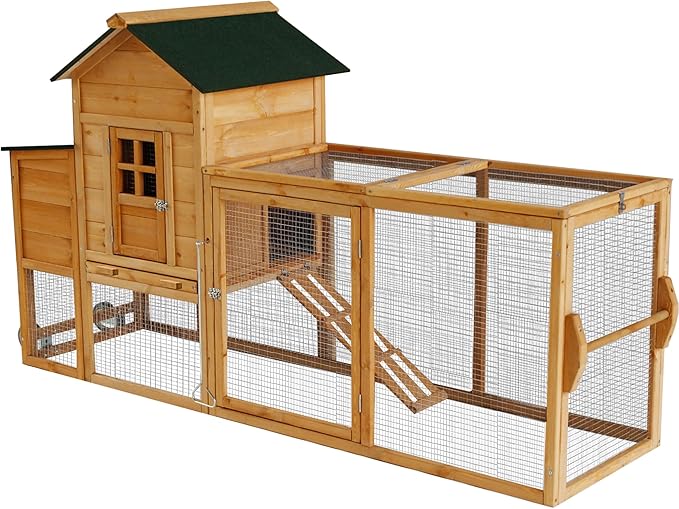 80’’ Large Chicken Coop with Wheels,Mobile Chicken House for 2-4 Chickens,Wooden Waterproof Hen House with Nesting Box,Run,Tray for Chicken Rabbit Duck
