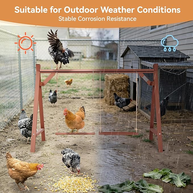 PETSFIT Wooden Solid Chicken Perch & Roosting Bars with 2 Swings, 50"x30"x34" Coop Toy for 6–8 Hens, Multi-Level Stand Encourages Exercise & Natural Behavior, Easy to Assemble & Clean,Outdoor Use