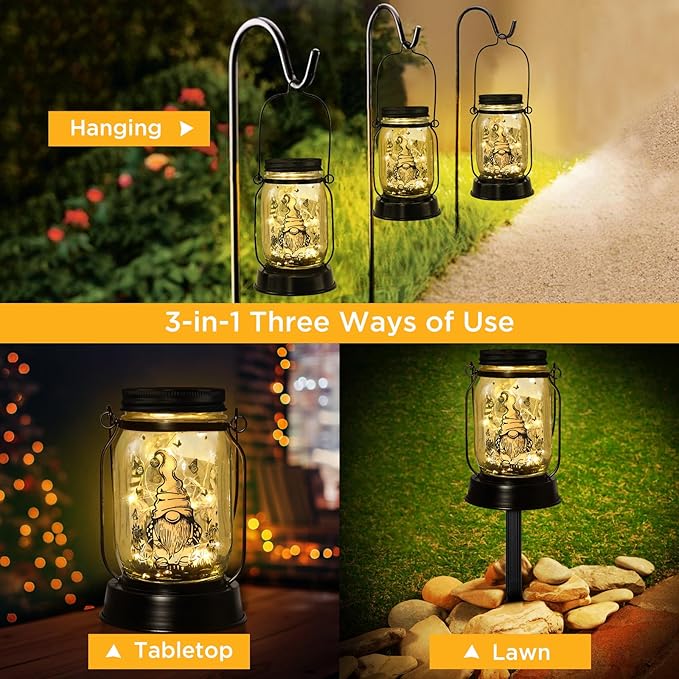 Gnome Gifts for Women/Men Gnome Lovers Solar Lantern Mom Birthday, Mothers Day, Christmas Gifts, Dwarf Solar Funny Garden Decoration Outside for Yard, Patio,Backyard,Porch, Torches