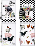 Geyoga 4 Pcs Chicken Kitchen Towels Rooster Dish Hand Towels Farm Animal Cow Vintage Rustic Tea Cloth for Spring Easter Bathroom Farmhouse Decor Gifts, 16 x 24 Inch(Vintage Color,Farm Animals)