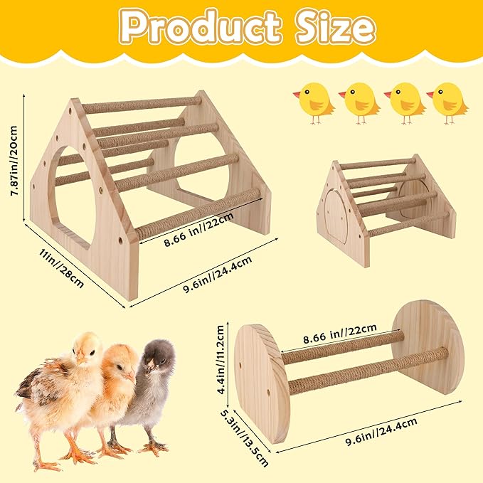 2Pack Wood Chick Perch Stand with Rope, Larbeti Chick Roosting Bar for Brooder with Holes Coop Chicken Jungle Gym Wooden Chicken Training Perch Stand Toy for Poultry, Bird, Parrot, Pigeon