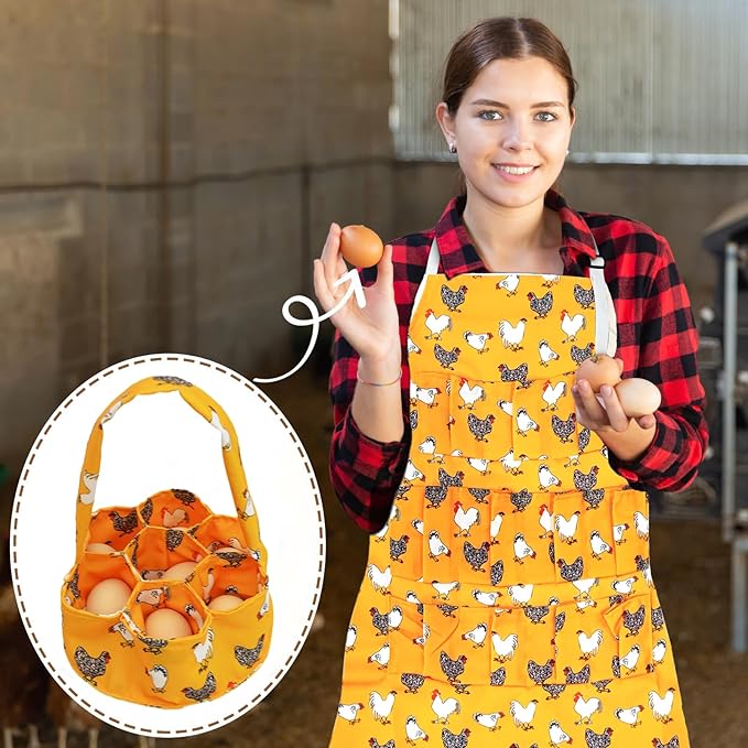 2 Pcs Egg Collecting Apron Chicken Gathering Basket with 7 Pouches Fresh Egg Holding Apron with 11 Pockets