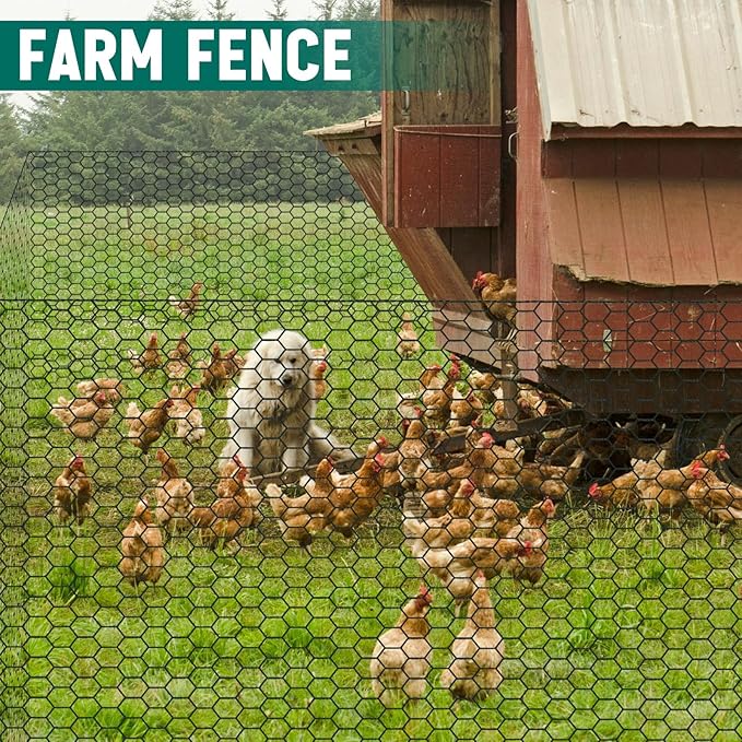48 in x 200 ft Chicken Wire Fencing Metal Floral Chicken Wire Mesh for Crafts Poultry Garden, 1 Inch Hexagonal Galvanized Hardware Cloth Netting for Poultry Coop Barrier Rabbit Cage (Black)