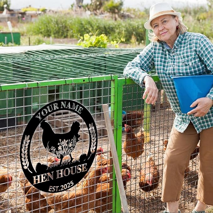Custom Chicken Coop Metal Sign, Personalized Farmhouse Wall Decor, Vintage Fluffy Butt Hut Decor, Custom Name Sign for Farm, Gifts for Chicken Lovers