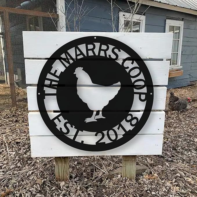 Rustic Farmhouse Chicken Coop Sign Custom Metal Hen House Nameplate Personalized Poultry Barn Wall Art Backyard Homestead Decor Vintage Barnyard Hanging Plaque Gift for Farmers and Chicken Enthusiasts