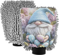 Cute Easter Gnome Colorful Eggs Washing Mitts Car Wash Scratch Free Soft Car Washing Kit Mitts Cleaning Microfiber Absorbent Chenille, Large x 2 Pack