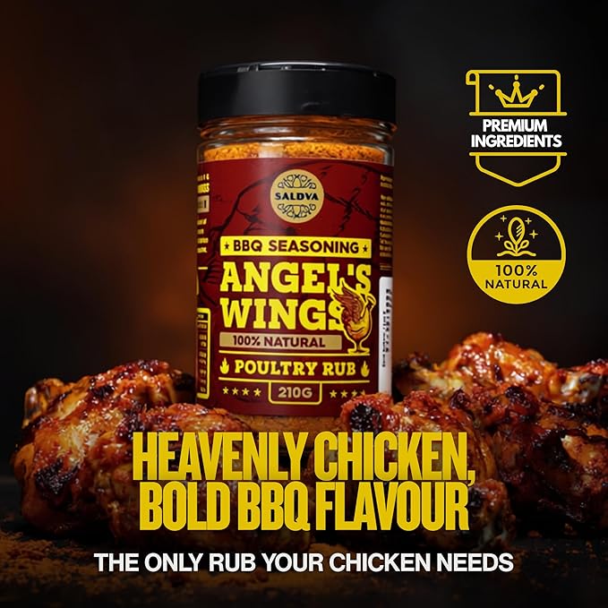 Angel's Wings BBQ Chicken Rub - 100% Natural Aromatic Wings Seasoning - Perfect Blend Of Spices For Amazing Chicken BBQ And Grill Dishes - Large Jar (210g)