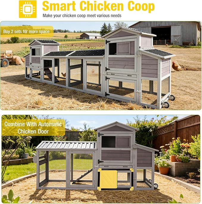 Aivituvin 83in Chicken Coop Mobile Hen House Outdoor Wooden Poultry Cage with Wheels Nesting Box Run for 4-6 Chickens