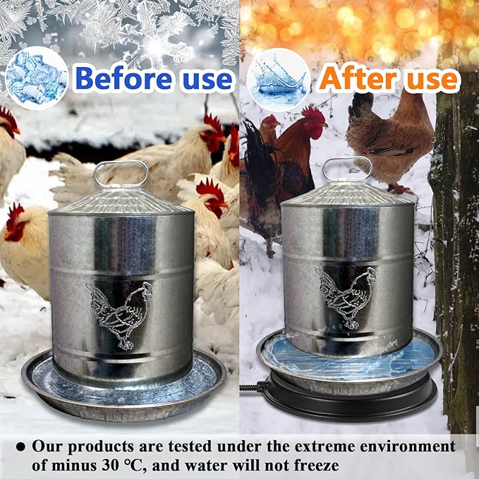 Poultry Chicken Water Heater - Water Heater Base for Winter, for Plastic/Metal Poultry Waterer, Thermostatically Controlled Heated Waterer for Chickens 80W,Chicken Coop Accessories