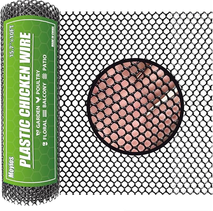 Black Plastic Chicken Wire Mesh Roll 15.7IN x 10FT, 500GSM Heavy Duty Hexagonal Fencing - Garden Netting for Poultry, Dog Rabbit Barrier, Floral Craft Wire, Easy to Cut Durable Mesh Fencing