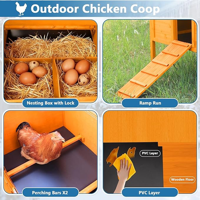 Outdoor Insulated Chicken Coop Weatherproof Wooden Hen House Small Animal Pet Hutch with Elevated Legs Asphalt Roof Removable PVC Layer Nest Box