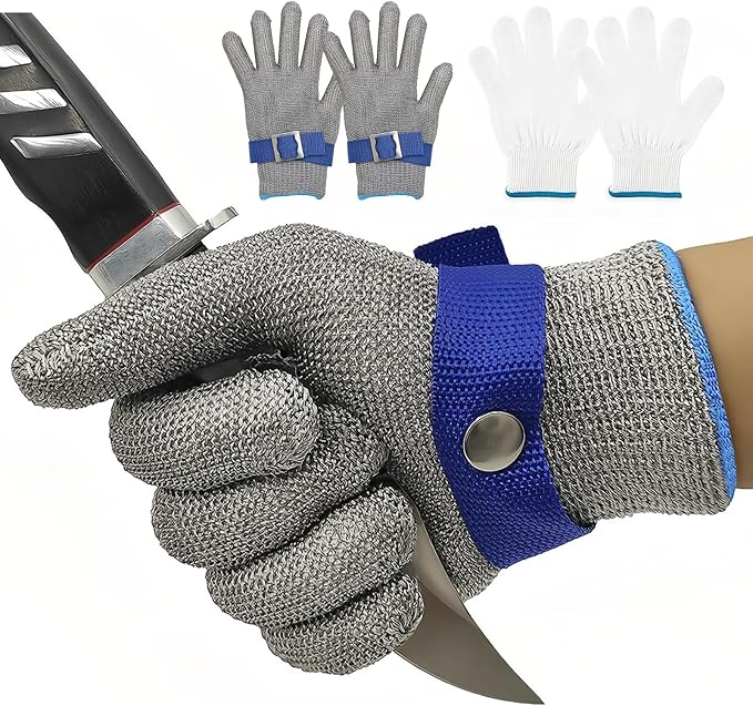 ANSI A9 Cut Resistant Glove,Stainless Steel Mesh Metal Glove,Food Grade for Kitchen Cooking, Butcher Meat Cutting, Oyster Shucking, Mandoline, Fishing,S,2 pcs